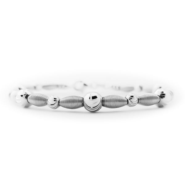 18K (750) White Gold Women/ Ladies Moon Cut Bead Spring Design Bangle