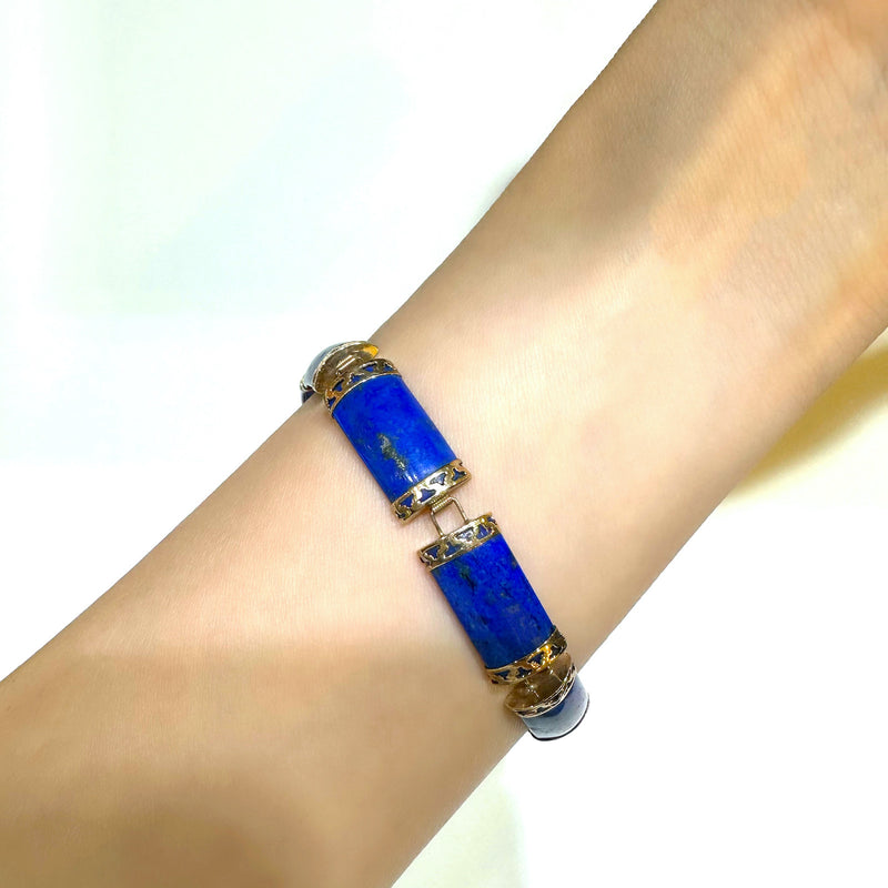 9K/375 Yellow Gold Auspicious Lapis Lazuli Link Bracelet