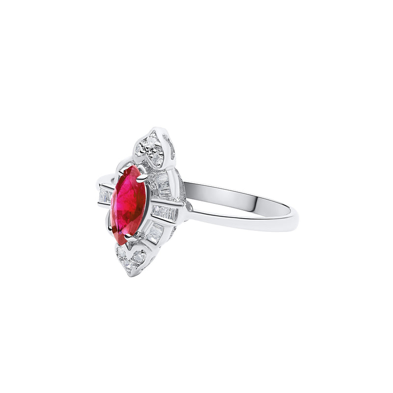 18K/750 White Gold Marquise Ruby Diamond Ring