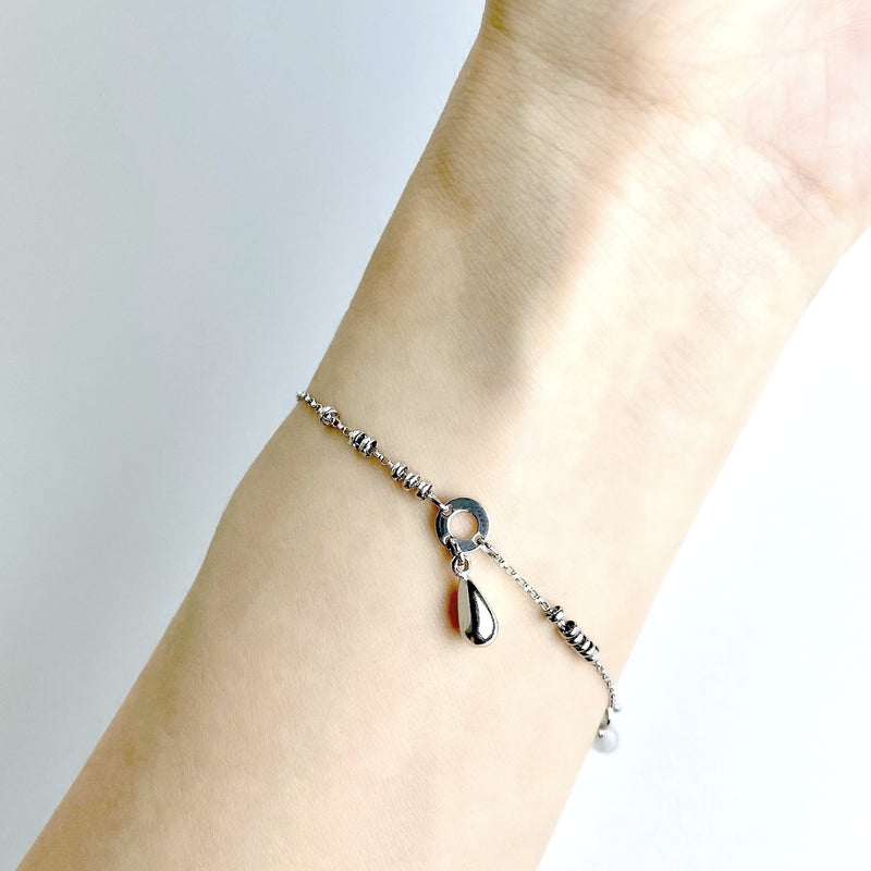 [Clearance] 18K/750 White Gold Tear Drop Beads Chain Bracelet