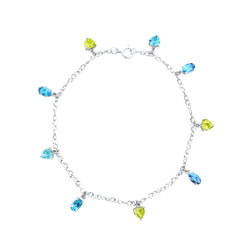 18K/ 750 White Gold Blue Topaz & Peridot Charm Bracelet