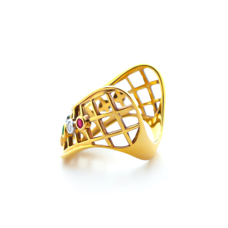 21K/ 850 Yellow Gold Colourful Gemstones Ring