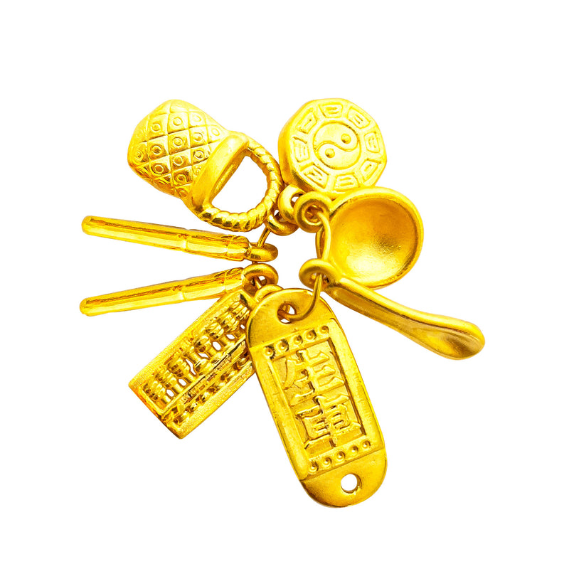 24K/ 999 Yellow Gold Auspicious Seven Treasures 七宝丰衣足食 Pendant/ Charm