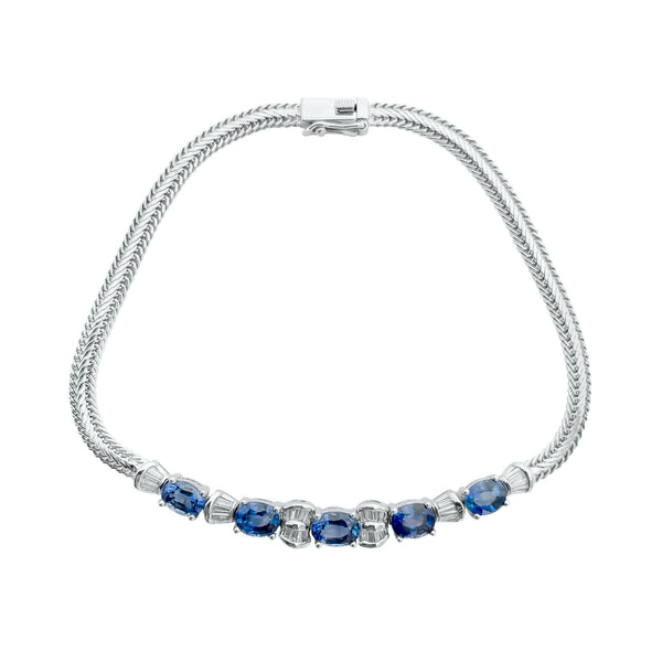 18K/ 750 White Gold Blue Sapphire Diamond Bracelet