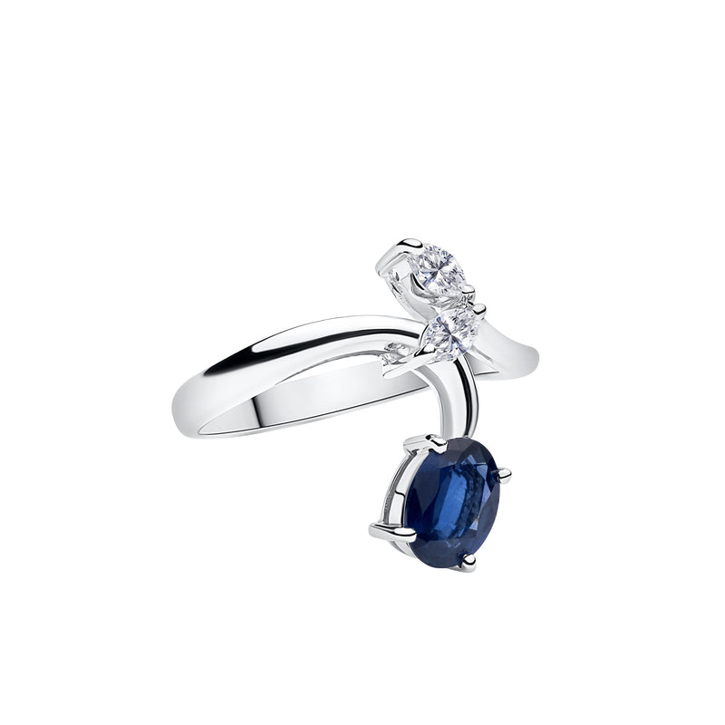 18K/750 White Gold Blue Sapphire Diamond Wonder Ring