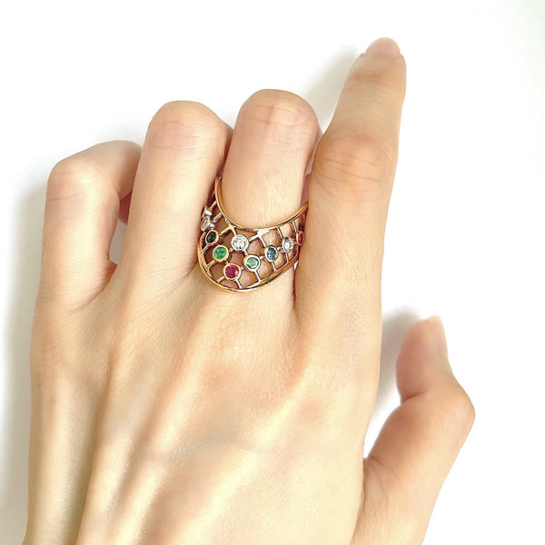 21K/ 850 Yellow Gold Colourful Gemstones Ring