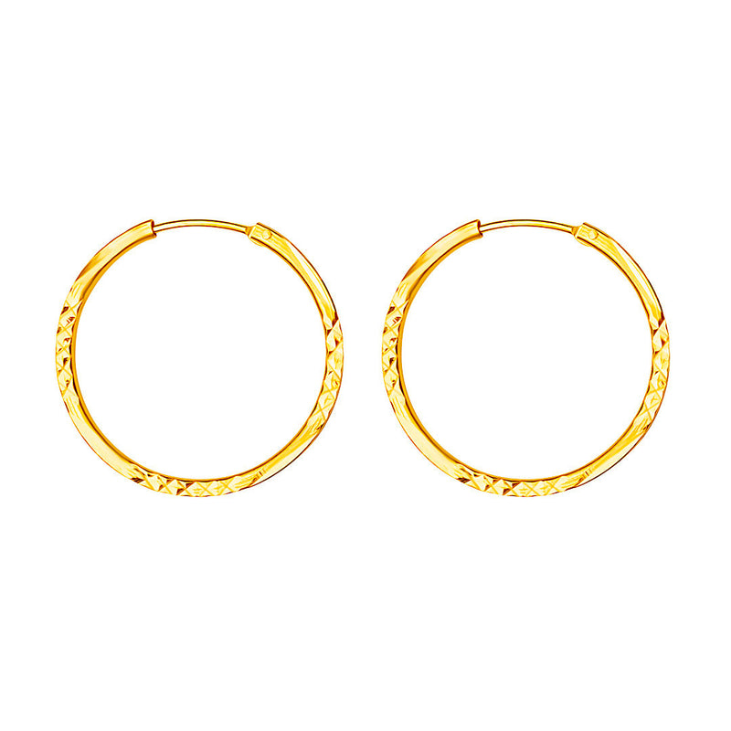 22K/ 916 Yellow Gold Diamond Cut Square Tube Hoop Earrings