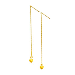 22K/ 916 Yellow Gold Full Heart Chain Dangle Earrings