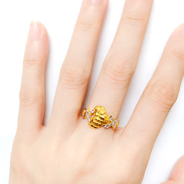 22K (916) Yellow Gold Ladies/ Women Two Tone Big Love Ring