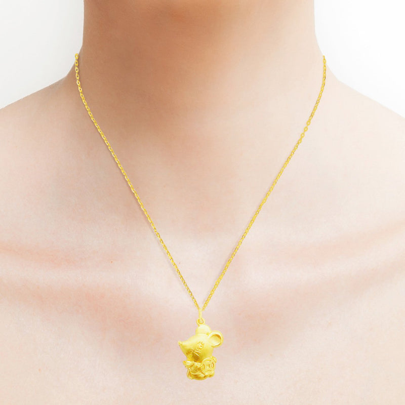 24K (999) Yellow Gold Double Prosperity Rat Pendant