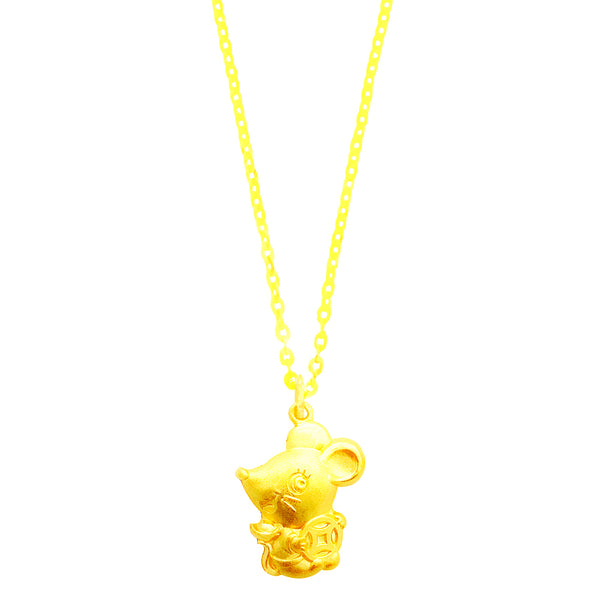 24K (999) Yellow Gold Double Prosperity Rat Pendant