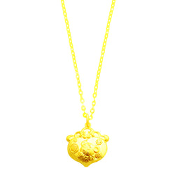 24K (999) Yellow Gold Heart Shaped Longevity and Prosperous Mouse Pendant
