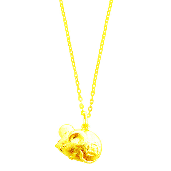 24K (999) Yellow Gold Prosperity and Auspicious Rat Pendant