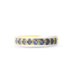 9K (375) Yellow Gold Unisex Two Tone Half Eternity Blue Sapphire Ring