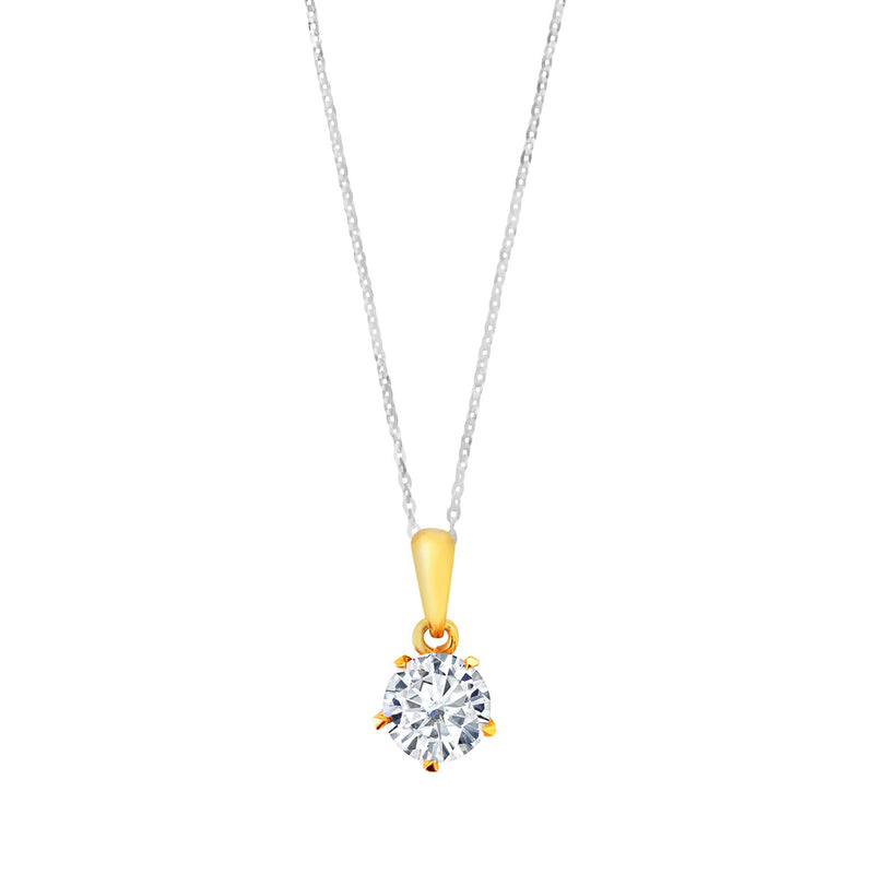 9K (375) Yellow Gold Ladies/ Women Round Cubic Zirconia Pendant