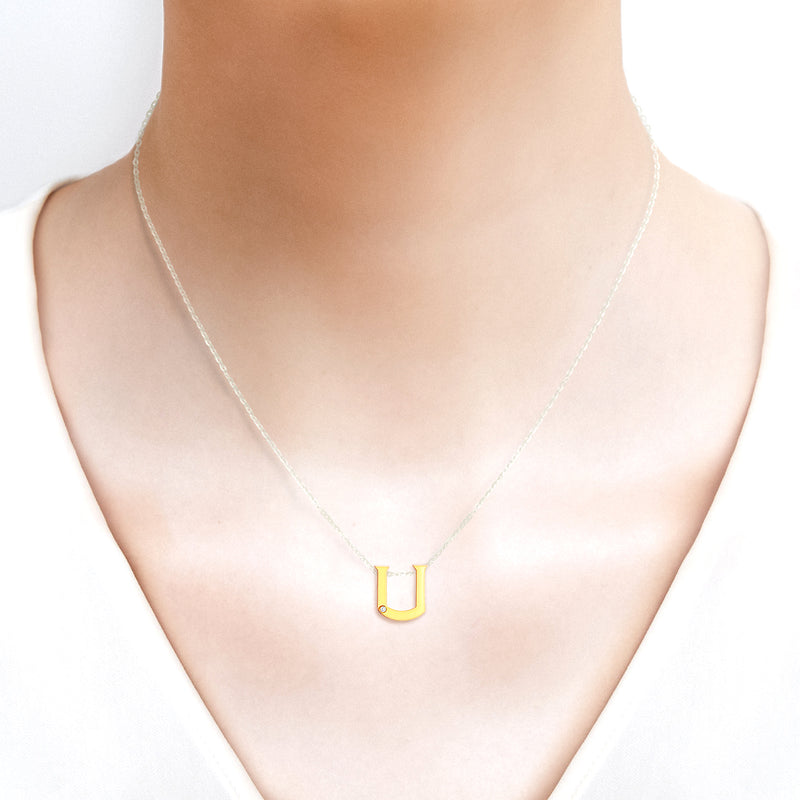 9K (375) Yellow Gold Ladies/ Women Letter U Diamond Pendant