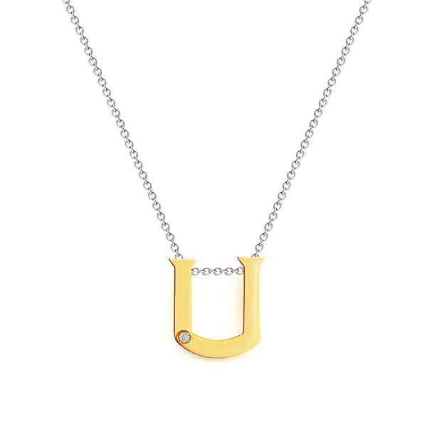 9K (375) Yellow Gold Ladies/ Women Letter U Diamond Pendant