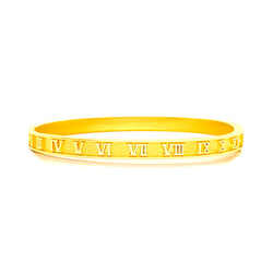 22K/ 916 Yellow Gold Oval Shaped Roman Numerals Hinged Bangle
