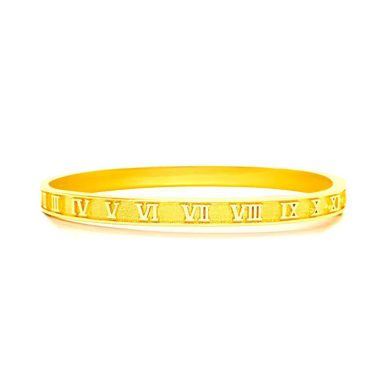 22K/ 916 Yellow Gold Oval Shaped Roman Numerals Hinged Bangle