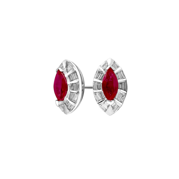 18K/ 750 White Gold Marquise Ruby Diamond Earrings