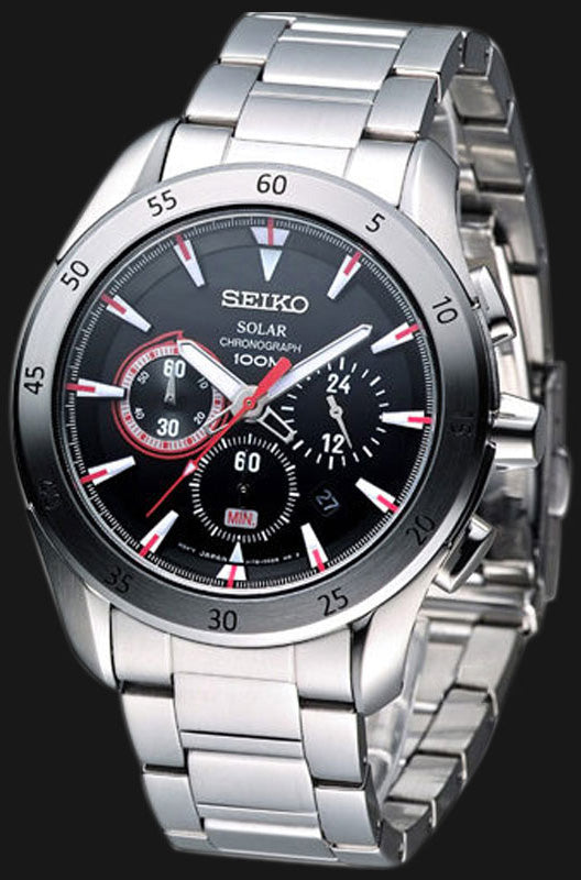 Seiko Criteria Men SSC175P1 Black Dial Solar Chronograph Stainless Steel Watch