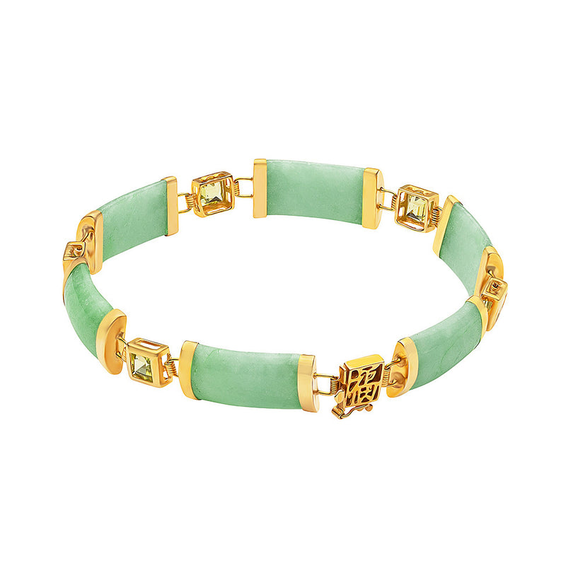 9K/375 Yellow Gold Auspicious Jade Peridot Link Bracelet