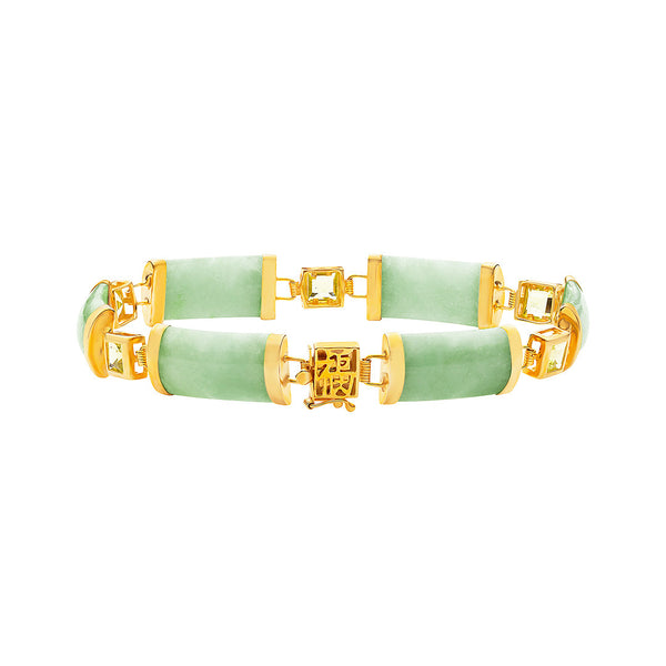 9K/ 375 Yellow Gold Auspicious Jade Peridot Link Bracelet