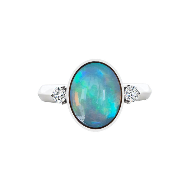 18K/ 750 White Gold Opal Diamond Ring