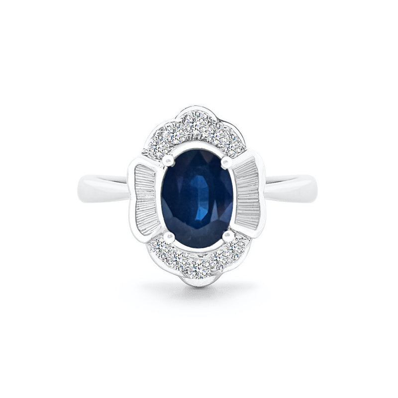 18K/ 750 White Gold Blue Sapphire Diamond Ring