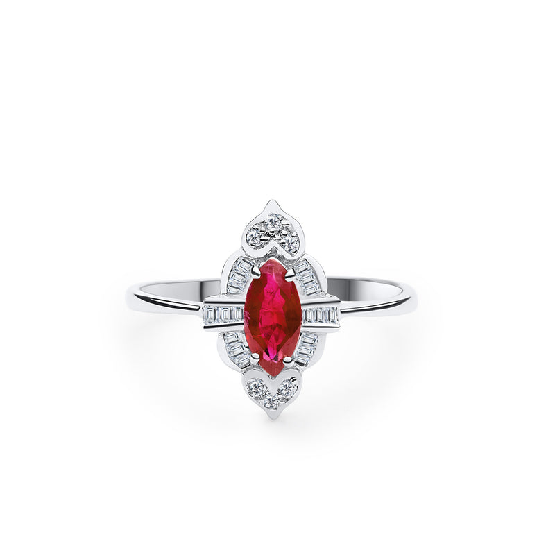 18K/750 White Gold Marquise Ruby Diamond Ring