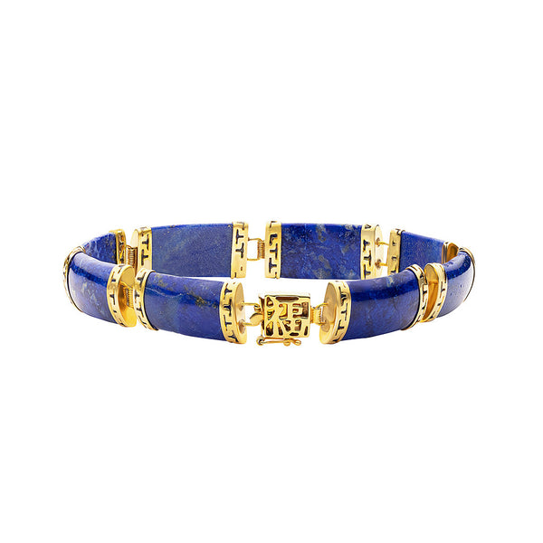 9K/ 375 Yellow Gold Auspicious Lapis Lazuli Link Bracelet