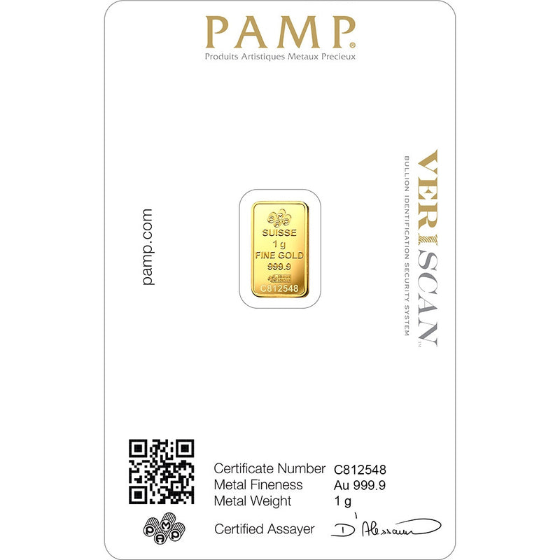 PAMP Suisse 24K/999.9 Gold Lady Fortuna Collectible Gold Bar 1 gram