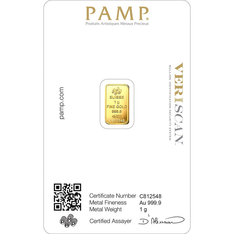 PAMP Suisse 24K/ 999.9 Gold Lady Fortuna Collectible Gold Bar 1 gram
