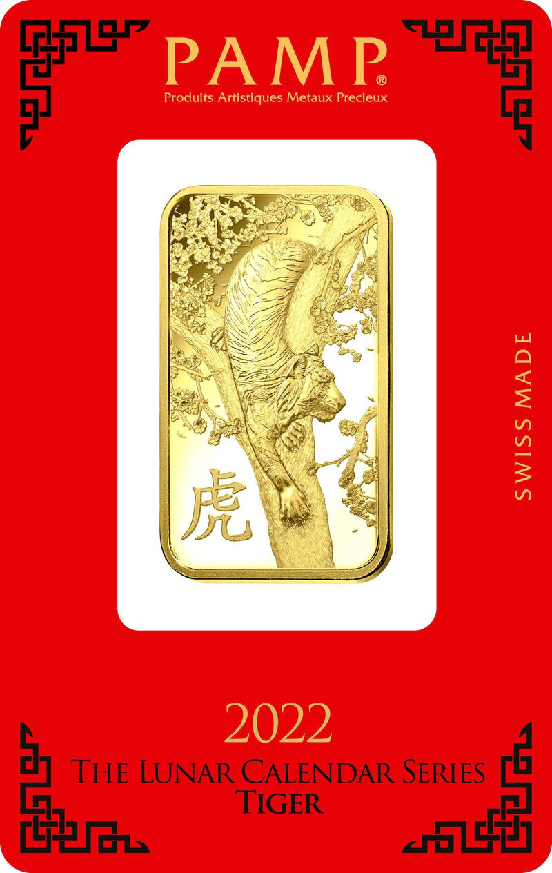 PAMP Suisse 24K/ 999.9 Gold Lunar Tiger Collectible Gold Bar 1 Oz