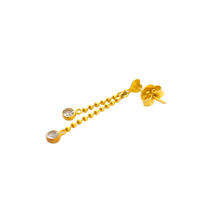 22K/ 916 Yellow Gold White Stone Love Dangle Earrings
