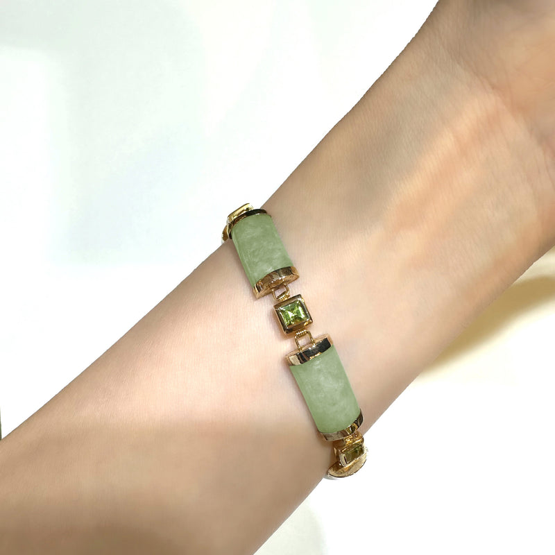 9K/375 Yellow Gold Auspicious Jade Peridot Link Bracelet