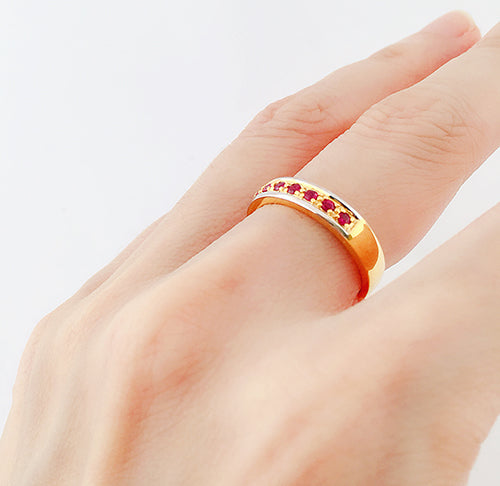 9K (375) Yellow Gold Unisex Two Tone Half Eternity Ruby Ring